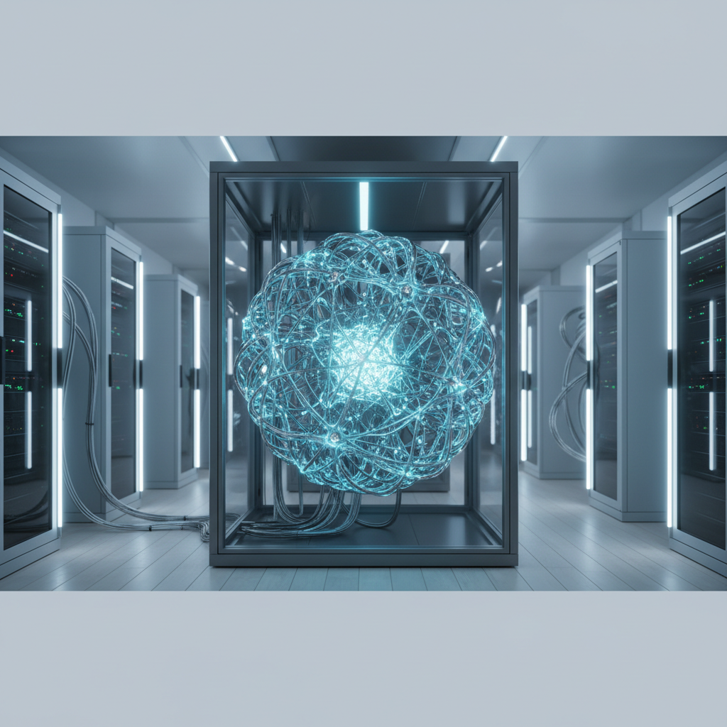 A conceptual image of a glowing blue and silver neural network, representing the efficient and powerful Aetheris AI Kallio-1 model.